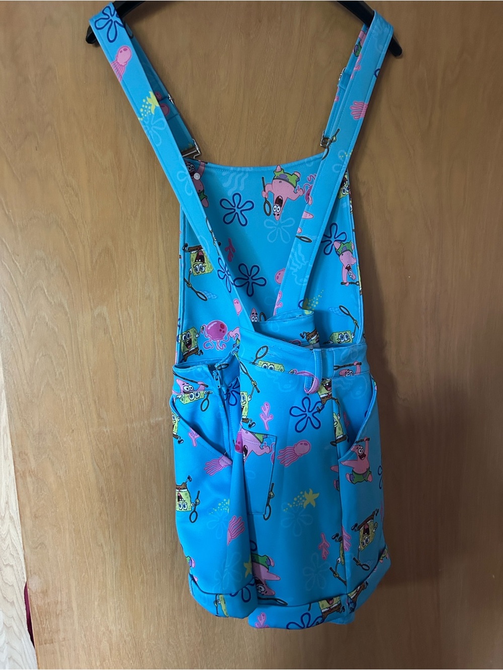 SpongeBob Squarepants Blue Short Overalls with Patrick & SpongeBob Print - Picture 3 of 7